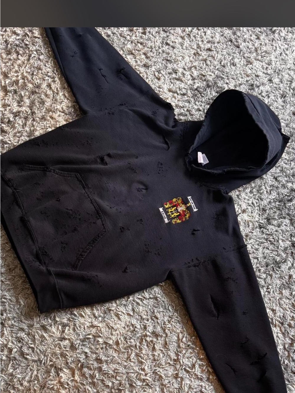 Gildan Black Distressed Crewneck Hoodie with Small Color Crest